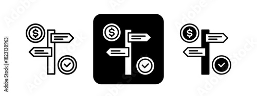 Financial Guide  Solid color and black line drawing vector illustration set