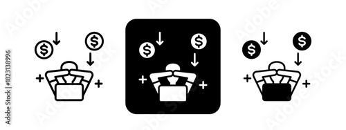 Passive Income  Solid color and black line drawing vector illustration set