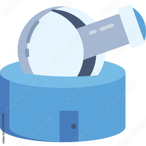 Modern Astronomical Observatory Dome Structure with Telescope Viewing Device for Space Exploration and Scientific Research in Light Blue and White Tones