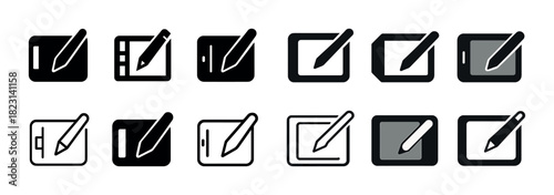 Digital drawing tablet icons set with stylus
