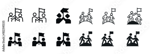 Teamwork and leadership icons: group collaboration and achievement symbols