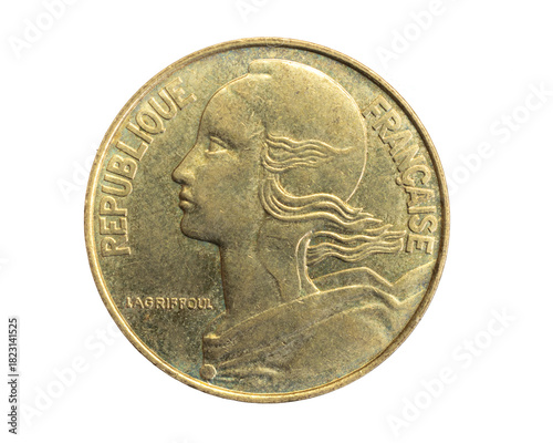 Foto France twenty centimes coin on white isolated background