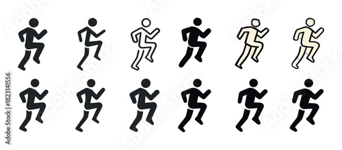 Set of running silhouettes: diverse male figures in motion