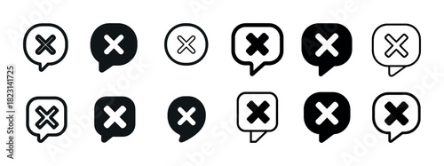 Different speech bubbles with cross icons in various styles and colors