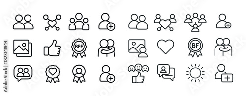 Social media icons: communication, friendship, and interaction symbols