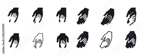 Black and white hand silhouettes in various gestures and positions