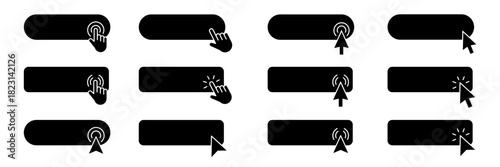 Pointer cursor сomputer mouse icon set. Clicking cursor, pointing hand and arrow clicks icons. Click cursor button. Vector Illustration.