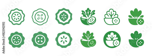 Cucumber and salad leaf icons in various shades of green