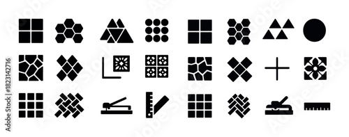 Tile pattern icons set with various geometric and abstract designs