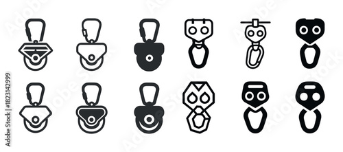 Set of various black and white pulley icon designs