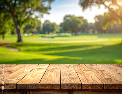 Fototapeta Naklejka Na Ścianę i Meble -  Wooden table in a parkland golf course