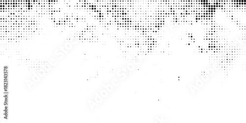 Grunge halftone gradient background. Faded grit noise texture. White and black sand wallpaper. Retro pixelated backdrop. Modern trendy design in Vector Illustration