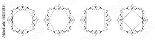 Vintage Ornate Frame Set: Filigree Border, Circle, Square, Hexagon, Diamond Shapes