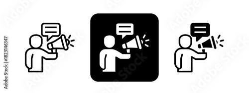 Advocacy  Solid color and black line drawing vector illustration set