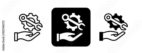 Service  Solid color and black line drawing vector illustration set