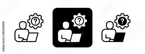 Helpdesk  Solid color and black line drawing vector illustration set