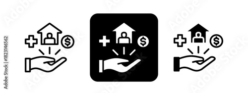 Welfare  Solid color and black line drawing vector illustration set