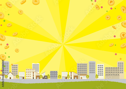 Street scene and coin illustration background