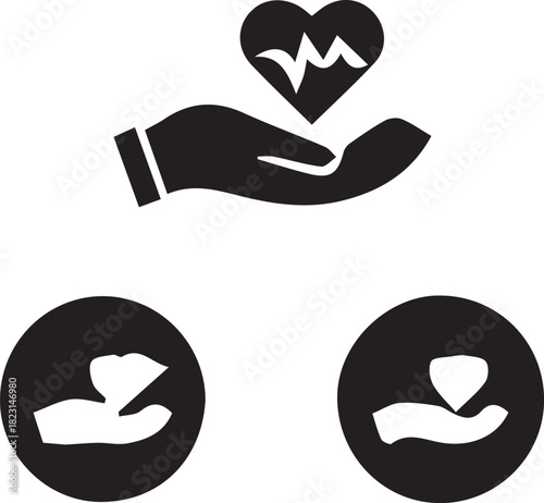 Illustration of icon of a hand cradling a heart, symbolizing care, health, and life