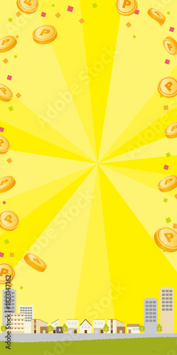 Street scene and coin illustration background