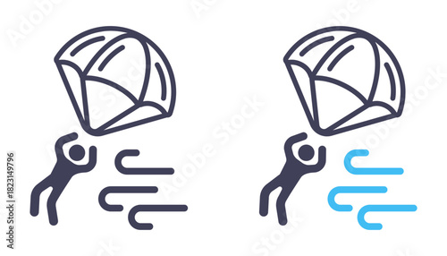 Parachute player carried away by the wind black icon. Flat illustration.
