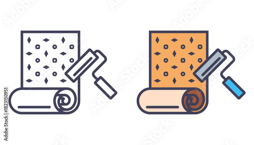 Wallpapering an apartment black icon. Flat illustration.