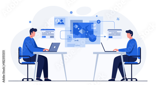 Two People Working Together on Laptops.