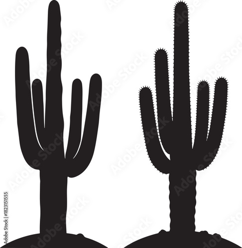 Two saguaro cactus plants silhouette