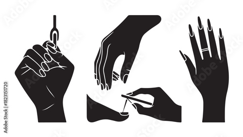 Set of manicure and pedicure icons hand care and nail treatment simple flat vector design element isolated on white background