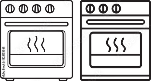 Two kitchen stove ovens with heat waves silhouette
