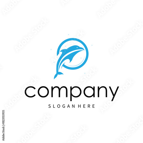 simple design open sea animal dolphin logo with simple sea dolphin concept illustration template