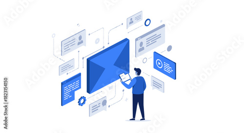 Man Analyzing Digital Data and Email Network.