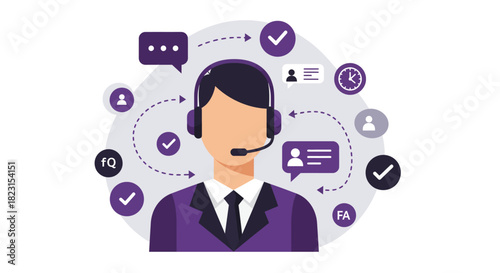 Vector Illustration of Customer Service Representative with Headset.