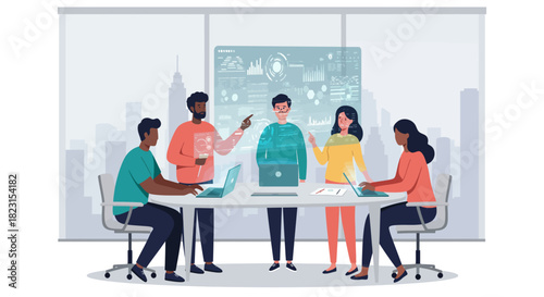 Diverse Team Collaborating Around Table in Office.