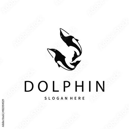 simple design open sea animal dolphin logo with simple sea dolphin concept illustration template