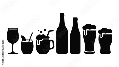Drink and beverage silhouettes collection