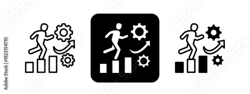 Productivity  Solid color and black line drawing vector illustration set