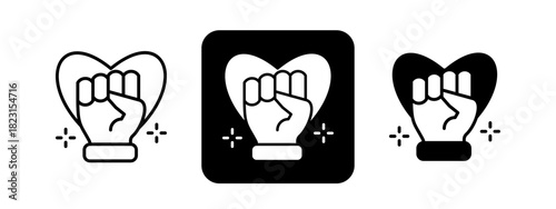 Empowerment  Solid color and black line drawing vector illustration set