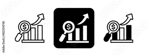 Financial Analysis  Solid color and black line drawing vector illustration set