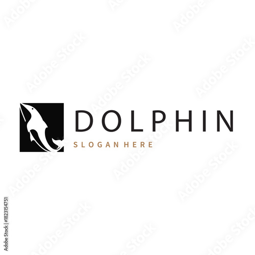 simple design open sea animal dolphin logo with simple sea dolphin concept illustration template