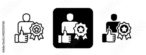 Recognition  Solid color and black line drawing vector illustration set