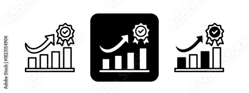 Performance Award  Solid color and black line drawing vector illustration set