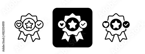 Award  Solid color and black line drawing vector illustration set