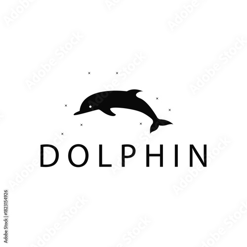 simple design open sea animal dolphin logo with simple sea dolphin concept illustration template