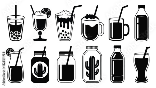 Assorted drink and beverage outline icons