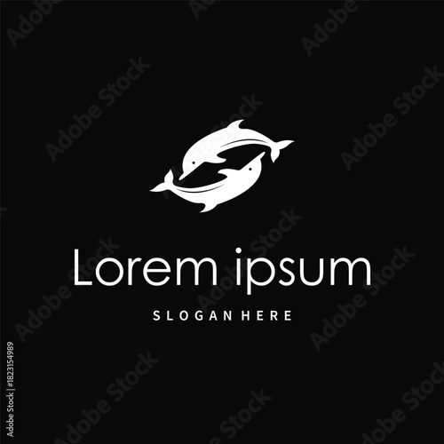 simple design open sea animal dolphin logo with simple sea dolphin concept illustration template