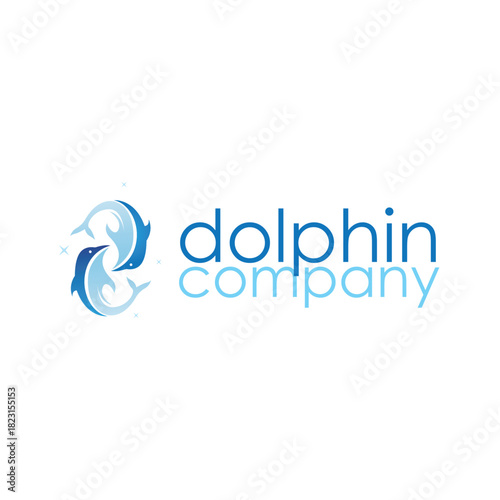 simple design open sea animal dolphin logo with simple sea dolphin concept illustration template
