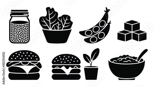Food and nutrition icons set, healthy eat