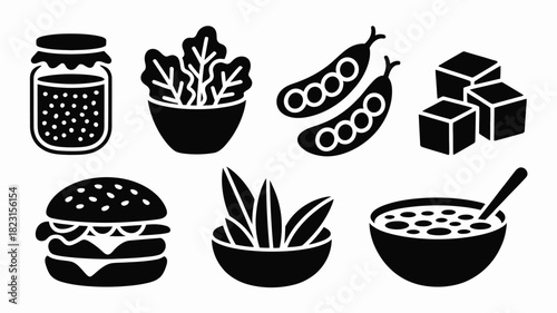 Diverse food icons collection design elements