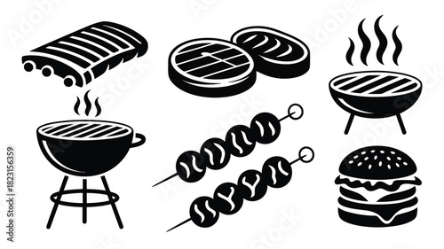 Barbecue and grill food icon set collection